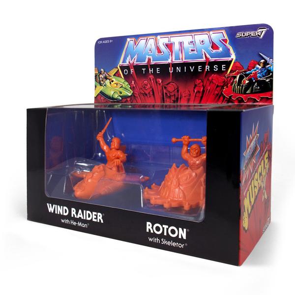 Masters of The Universe M.U.S.C.L.E. Wind Raider with He-Man & Roton with Skeletor (Orange) Set