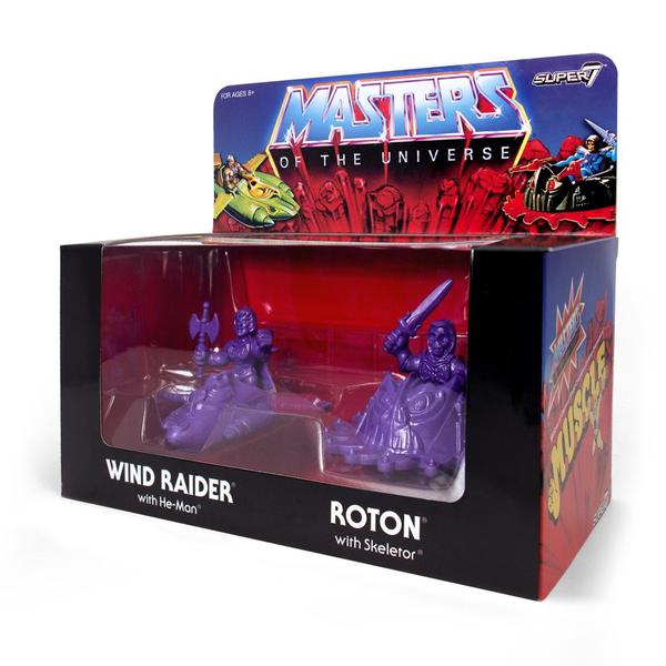 Masters of The Universe M.U.S.C.L.E. Wind Raider with He-Man & Roton with Skeletor (Purple ) Set
