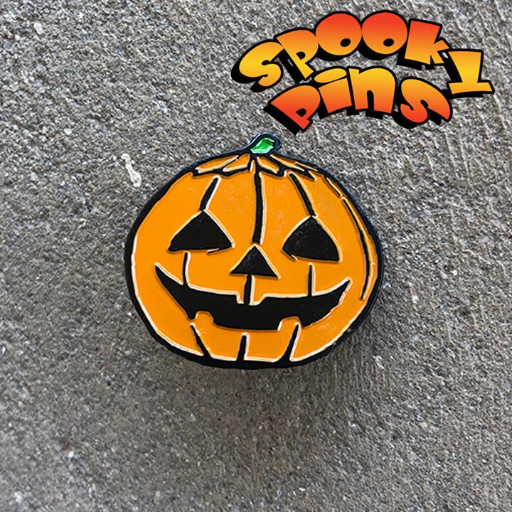 Spooky Pins Halloween Pin Set Skull, Witch, Jack O Lantern, And Silver Shamrock Enamel 1.5 inch Pins