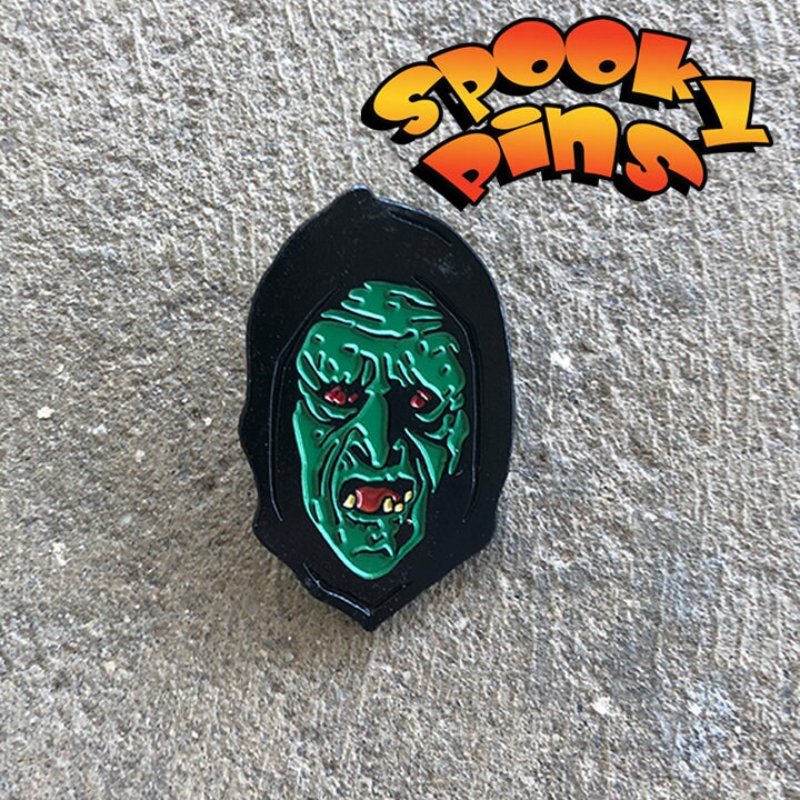 Spooky Pins Halloween Pin Set Skull, Witch, Jack O Lantern, And Silver Shamrock Enamel 1.5 inch Pins