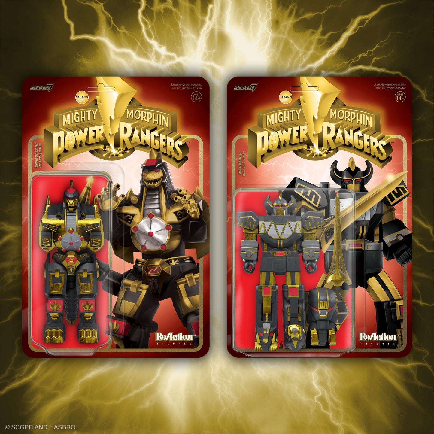 Power Morphicon Black and Gold Megazord & Dragonzord Set ReAction Figures by Super7