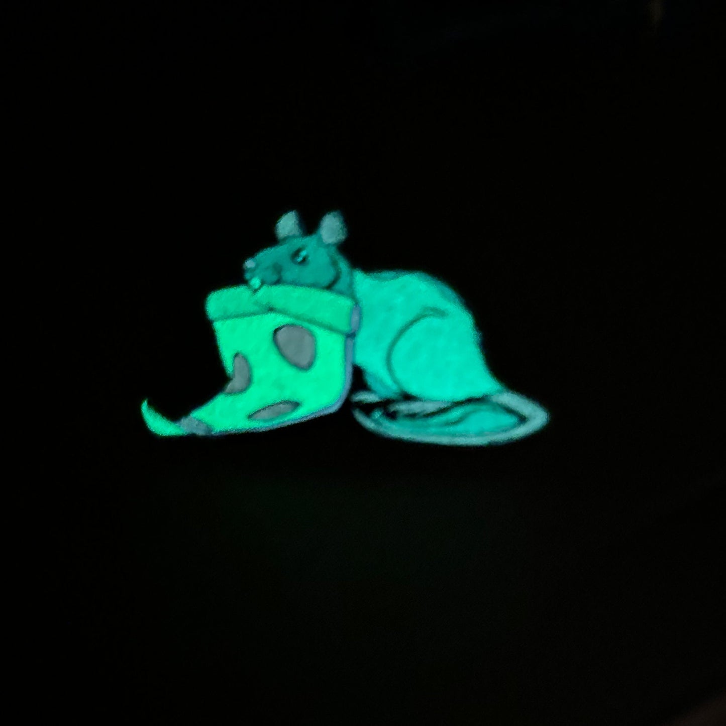 Radioactive Pizza Rat Glow in the Dark GID Two inch Enamel Pin