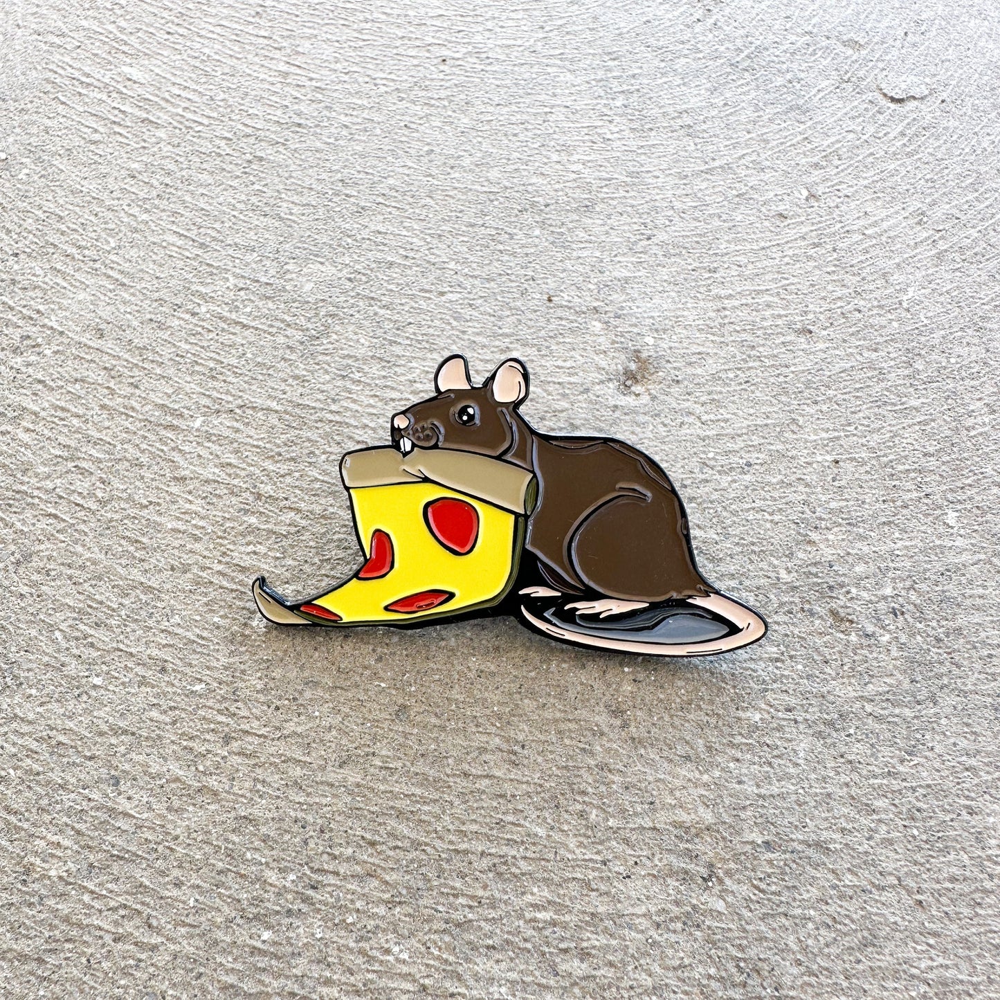 Pizza Rat Mischief Glow in the Dark GID Brown Pew and Hooded light & Dark Grey Two inch Enamel Pins Set of Five