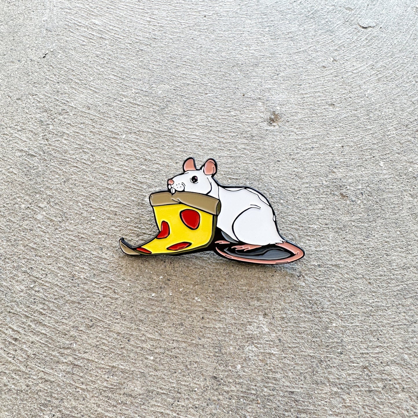 Pizza Rat Mischief Glow in the Dark GID Brown Pew and Hooded light & Dark Grey Two inch Enamel Pins Set of Five