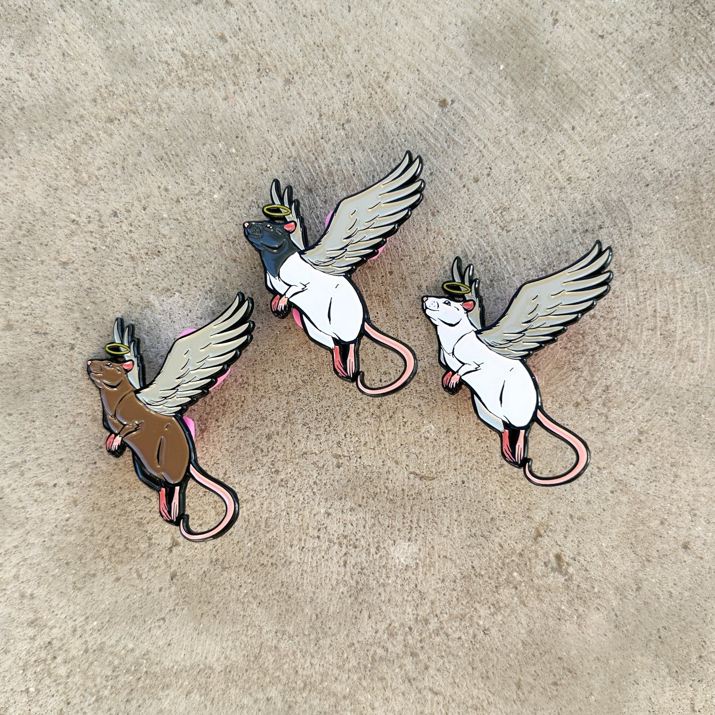 Angel Rat Set Agouti Brown , Pew, & Hooded Grey Two inch Enamel Pins