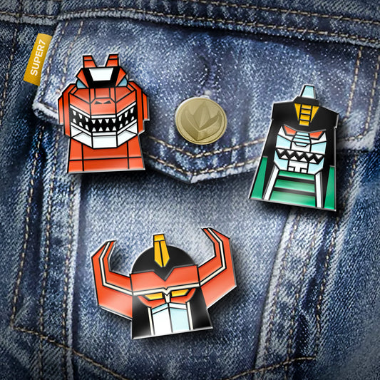Mighty Morphin Power Rangers Enamel Pin Set Megazord Dragonzord and T-Red Zord