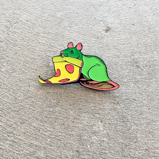 Radioactive Pizza Rat Glow in the Dark GID Two inch Enamel Pin